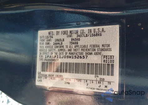 1995 Ford Escort Lx/Sport from USA, damaged, VIN 1FASP11J0SW152657